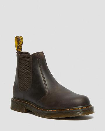 Dark / Brown Men's Dr Martens 2976 Slip Resistant Leather Ankle Boots | CA 424TCE